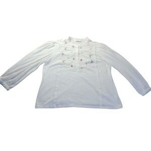 Lucky Brand Embroidered Cotton Top M White Boho Peasant Blouse 3/4 Sleeve